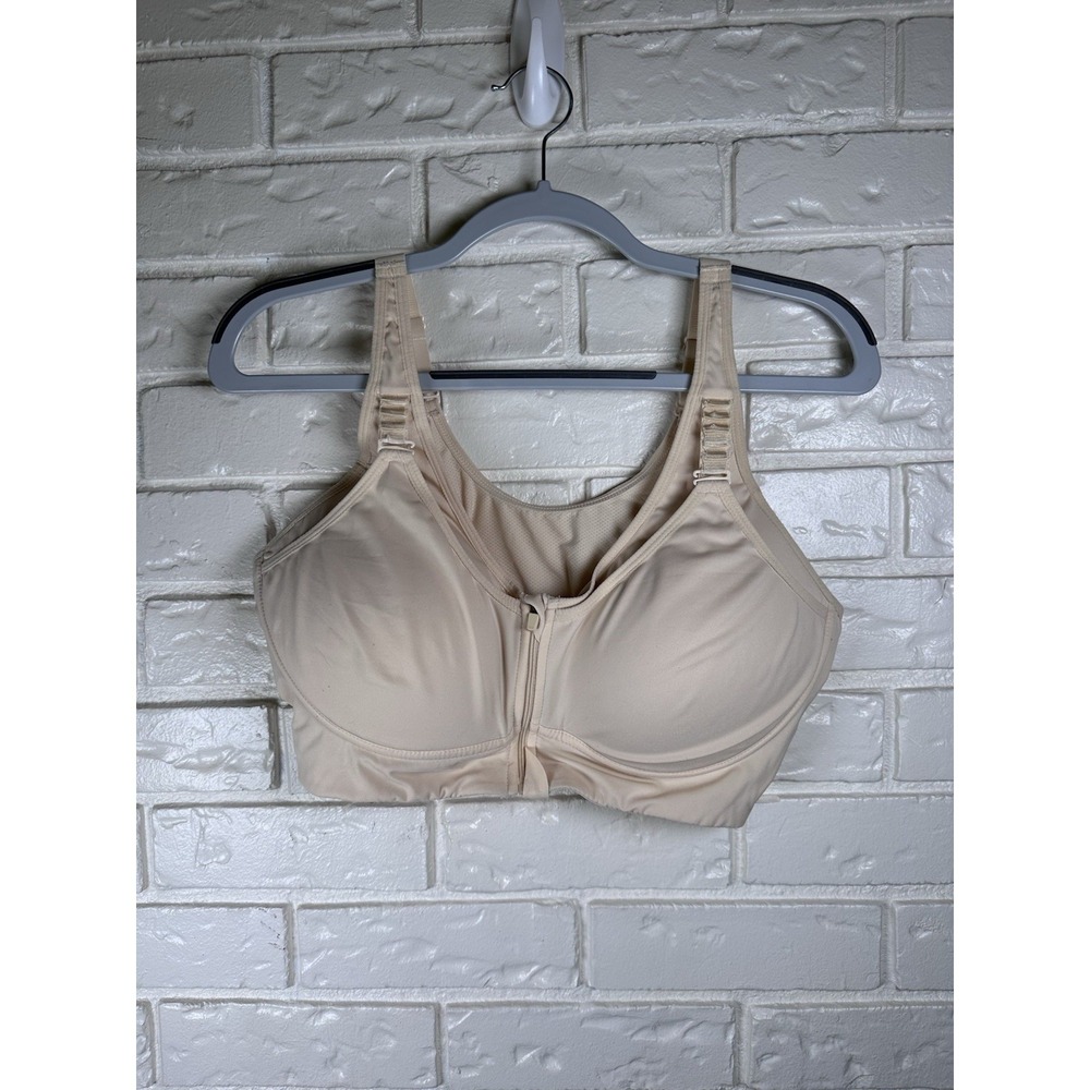 3XL Nude Front Zip High Impact Sports Bra Adjustable Straps Wireless Active